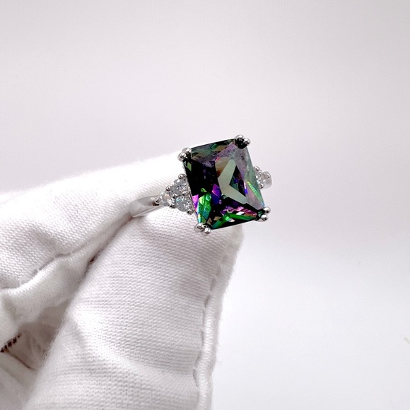 .925 Sterling Silver Rainbow Cz Ring - Picture 4 of 16